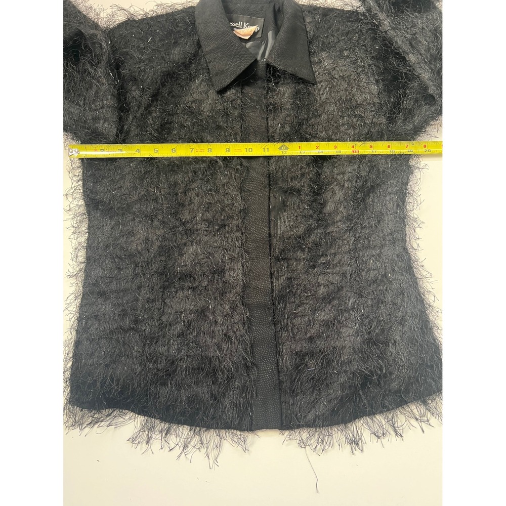 Vintage 90s‎ Russell Kemp New York Black Fringe Textured Jacket Blazer Women 10 - Picture 5 of 11